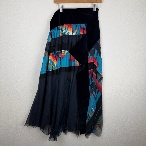 Sacai Pendleton Print Pleated Mesh Skirt 2019 Resort Asymmetrical Blue Black M - Picture 4 of 14